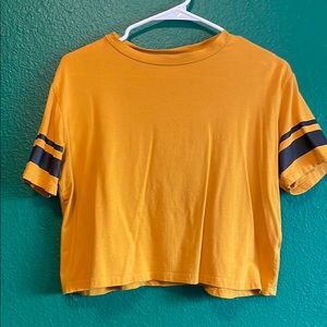 Yellow crop top with striped sleeves
